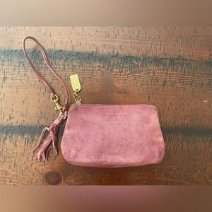 Vintage Coach mauve genuine Suede and Leather Wristlet makeup bag pouch~